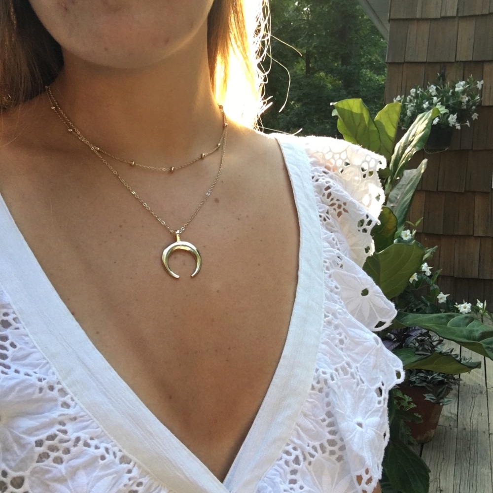 Gold Crescent Moon Double Necklace